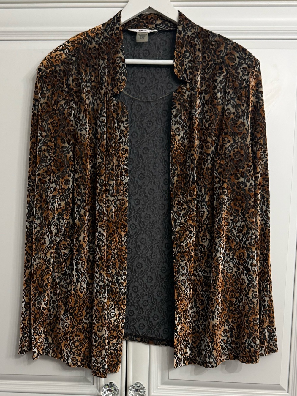 Vintage TanJay Size XL Open-Front Paisley and Animal Printed Velvet Jacket Sheer